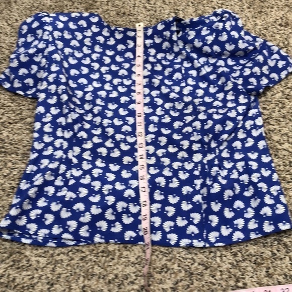 Vintage Blouse Size 6 Blue Fan Print Puff Sleeve - Picture 9 of 10